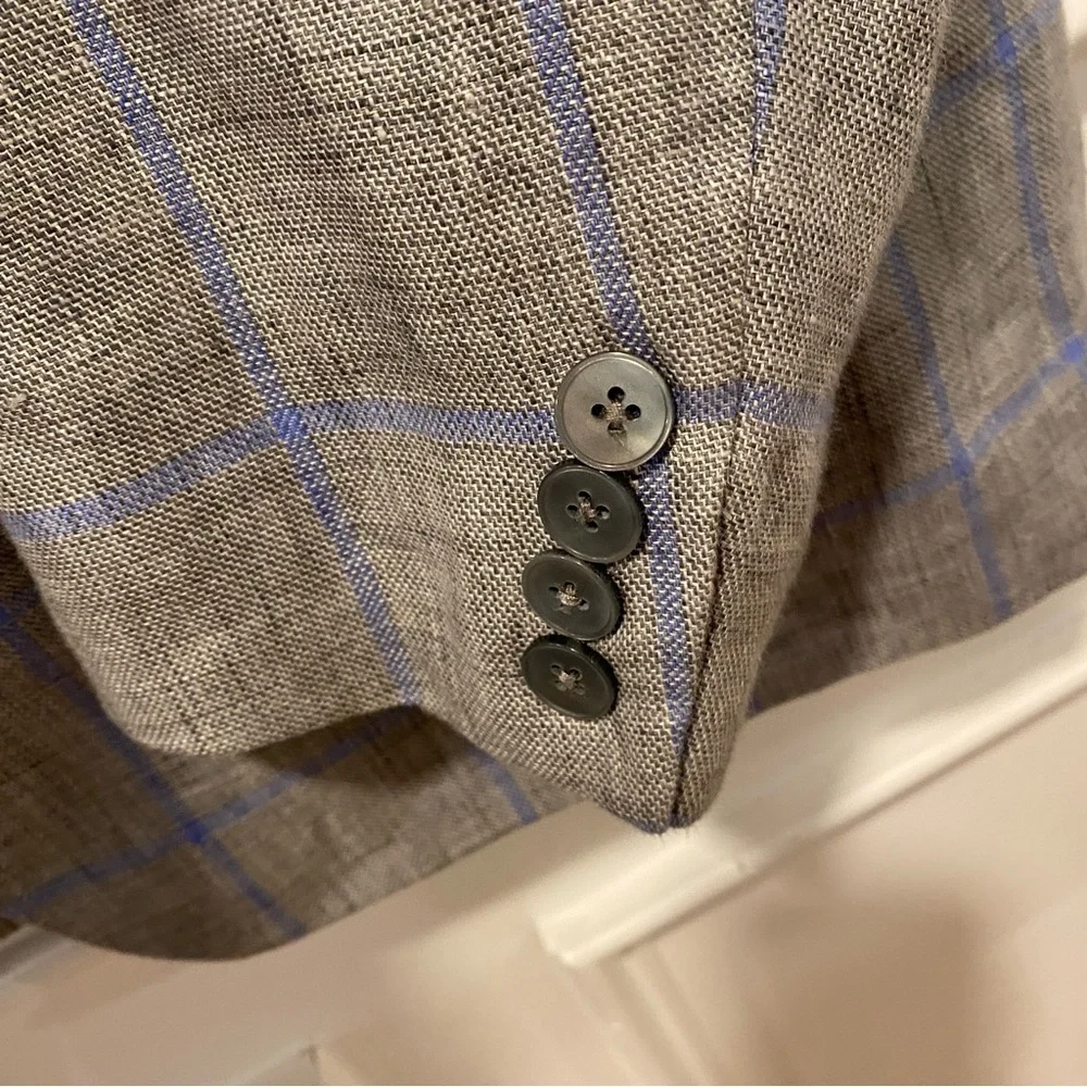 Lauren Ralph Lauren Men's Blazer Size 44R Gray Blue Windowpane Linen Sport‎ Coat